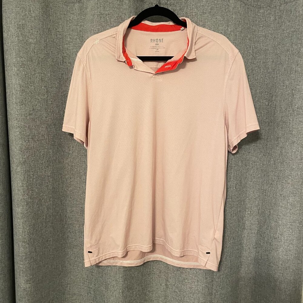 Rhone Golf Polo, white with red dots and accented red collar